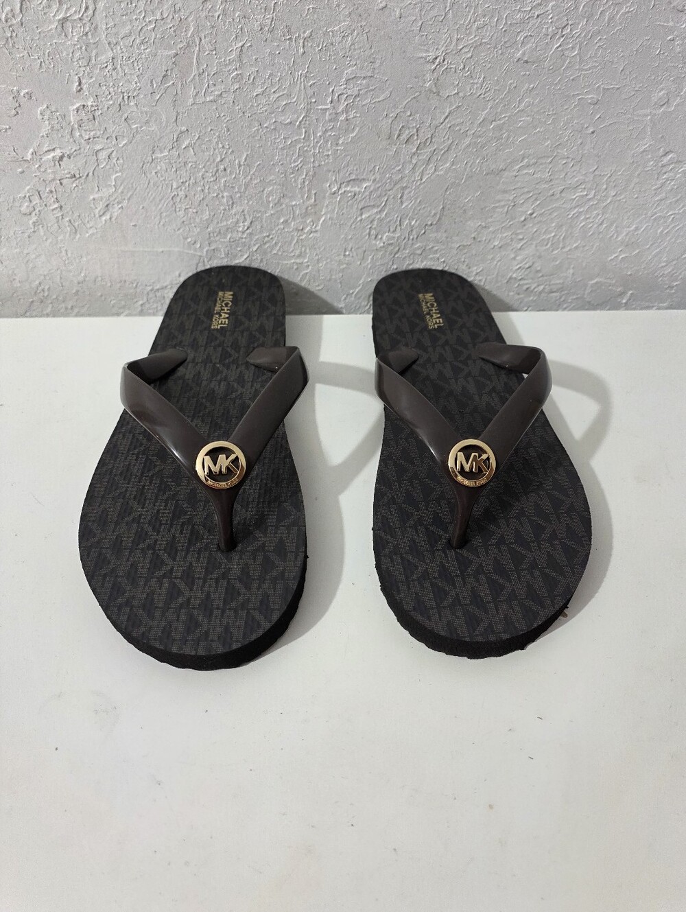 Michael Kors MK Flip-Flops Jet Set Mini Print Brown Sandals Women's Size 8